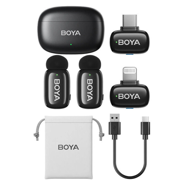 میکروفون یقه ای دو کاربره بویا مدل BOYA MINI2 01 COMBO رابط Type C و LIGHTNING