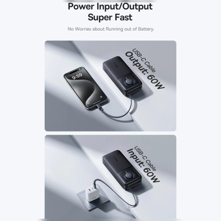 پاوربانک بیسوس مدل Free2Pull 65W ظرفیت 20000 میلی آمپر ساعت به همراه کابل USB-C