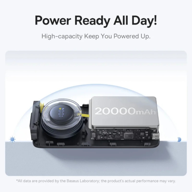 پاوربانک بیسوس مدل Free2Pull 65W ظرفیت 20000 میلی آمپر ساعت به همراه کابل USB-C