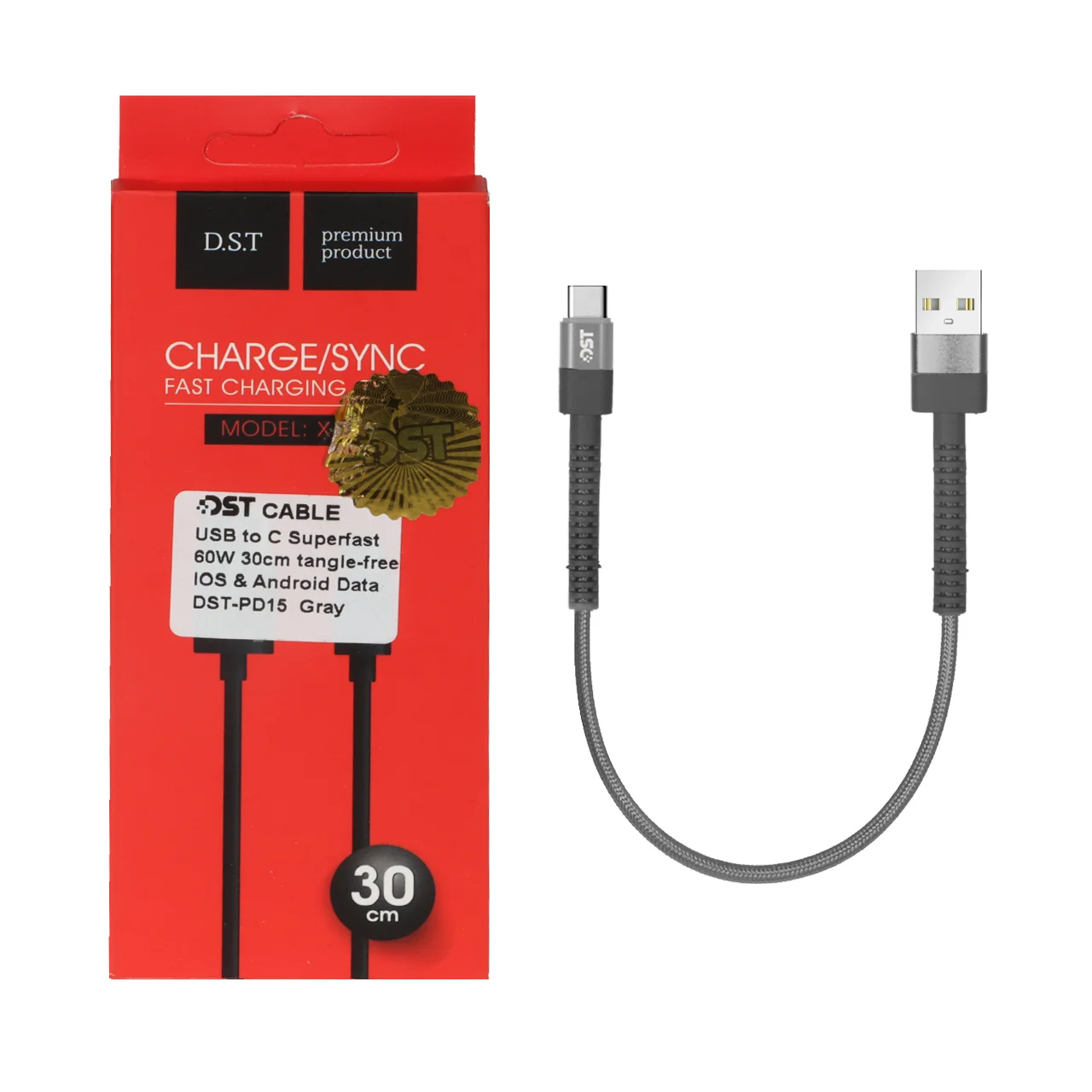 کابل شارژ PD و فست 30 سانتی پاوربانک Type-C مدل X-15 60W – خاکستری – DST (گارانتی شش ماهه)