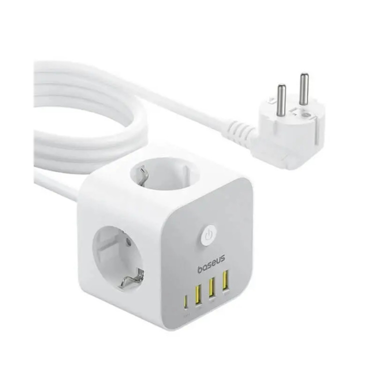 شارژر رومیزی 7 پورت باسئوس مدل PowerCombo Cube 3AC+3U+1C توان 20 وات طول کابل 1.5 متر